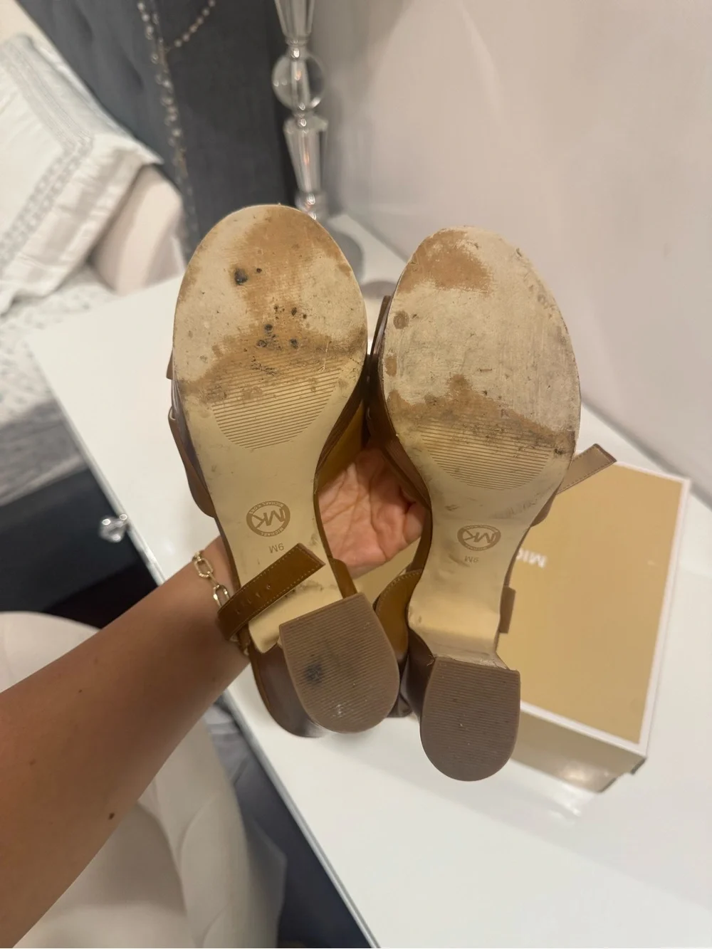 Michael Kors Tan Brown Leather Platform Slingback Heels